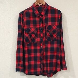 Free Heart Women L‎ Shirt Plaid Flannel Snap Button 100% Cotton Western Cowgirl
